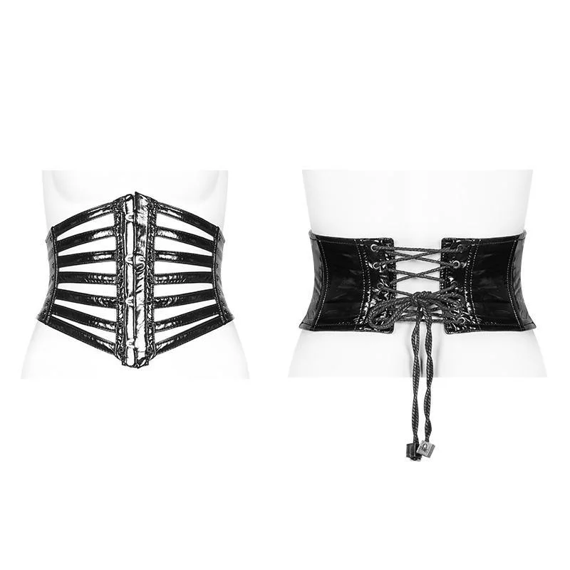 printed women bustiers and corsets patternsWomen's Punk Faux Leather Strips Underbust Corsets Wide Girdles