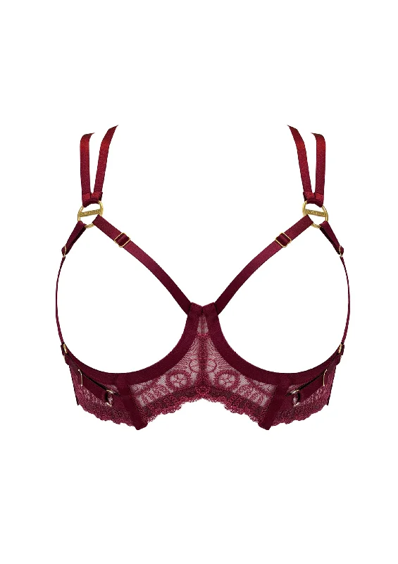 Women's Satin Sleepwear Lingerie Tierra Ouvert Bra Morello