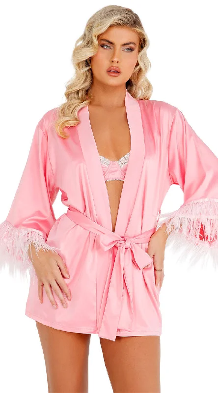 short - length women robes for a more casual lookOstrich Feather Satin Robe