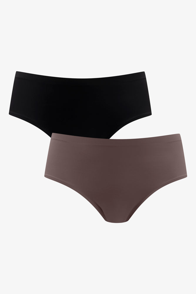 Elegant French Lace Lingerie for Women 2 Pack Bonded Boyleg Panties Black & Natural