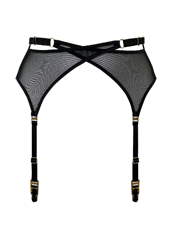 Women's Bridal Lingerie Collection Signature Mesh Wrap Suspender Black