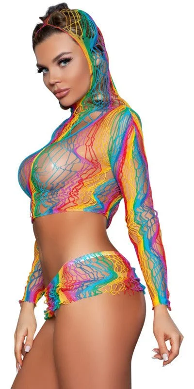 petite women sexy lingerie fitsSexy Late Night Pride Net Set in Black and Rainbow
