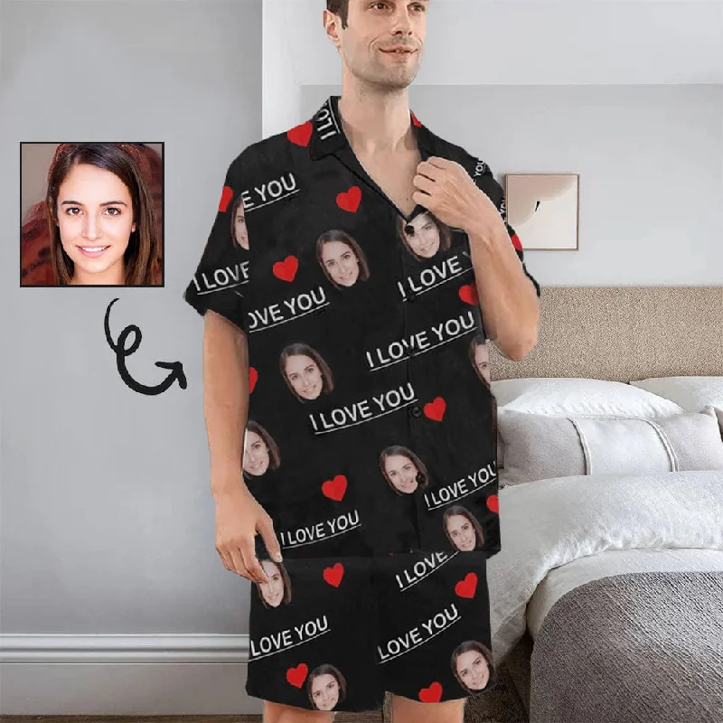 ankle - length women's sleepshirts for extra warmthCustom Face Pajamas Personalized I Love You Men's V-Neck Short Sleeve Pajama Set Valentines Day Gift ankle - length women's sleepshirts for extra warmthCustom Face Pajamas Personalized I Love You Men's V-Neck Short Sleeve Pajama Set Valentines Day Gift