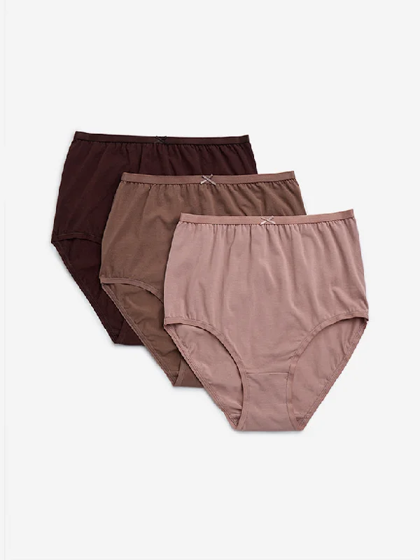 convertible women briefs that can be worn as shortsWunderlove Brown Solid Cotton Blend Full Briefs - Pack of 3 convertible women briefs that can be worn as shortsWunderlove Brown Solid Cotton Blend Full Briefs - Pack of 3