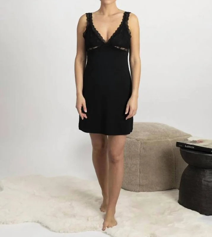 women lounge dress with a unique texture for added visual interestBamboo Lace Chemise In Black women lounge dress with a unique texture for added visual interestBamboo Lace Chemise In Black