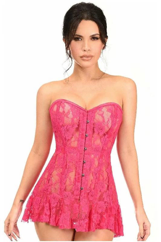 clubbing women bustiers and corsetsLavish Fuchsia Sheer Lace Corset Dress