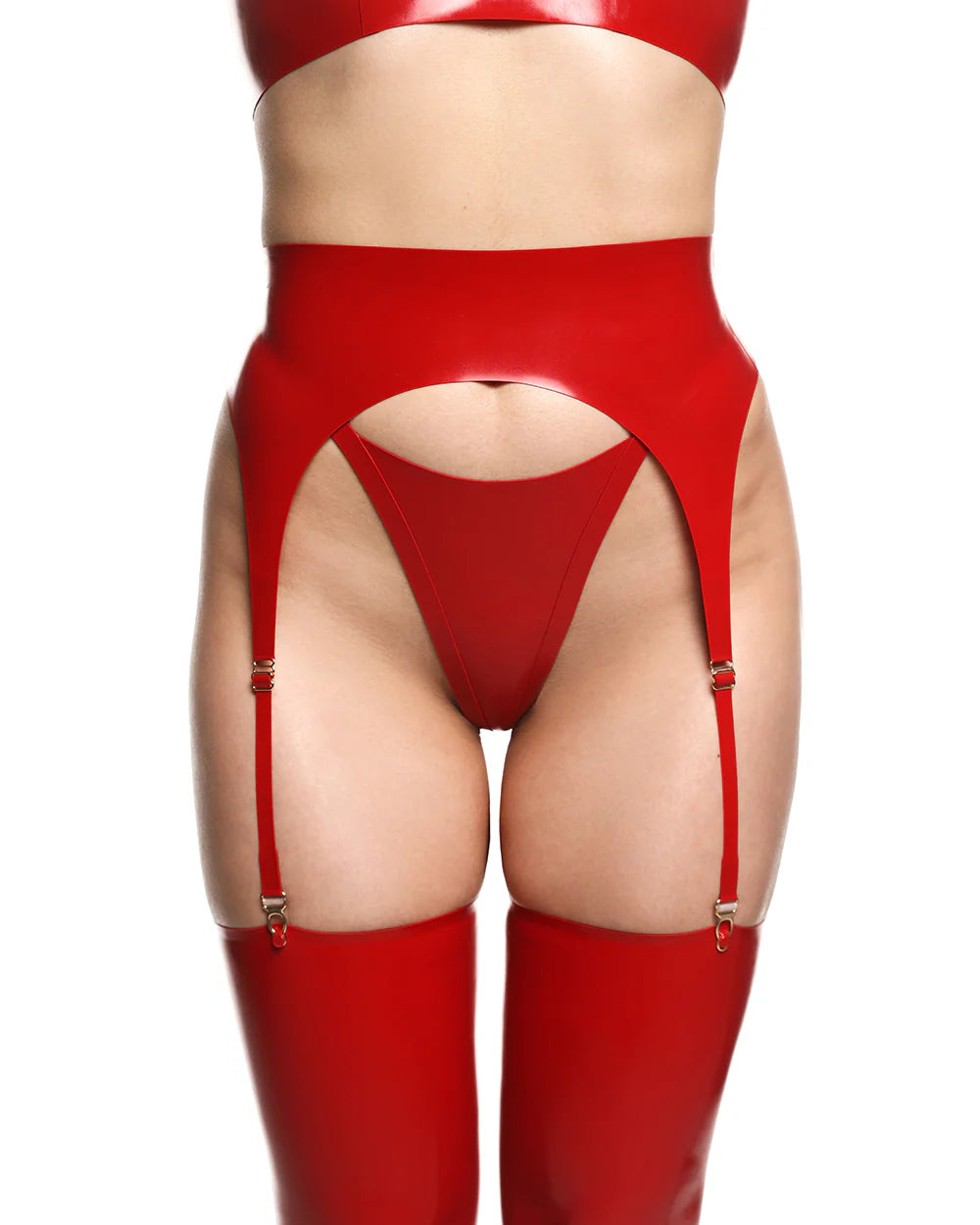 Women's Lingerie with Matching Robes Saga Latex Suspender Red