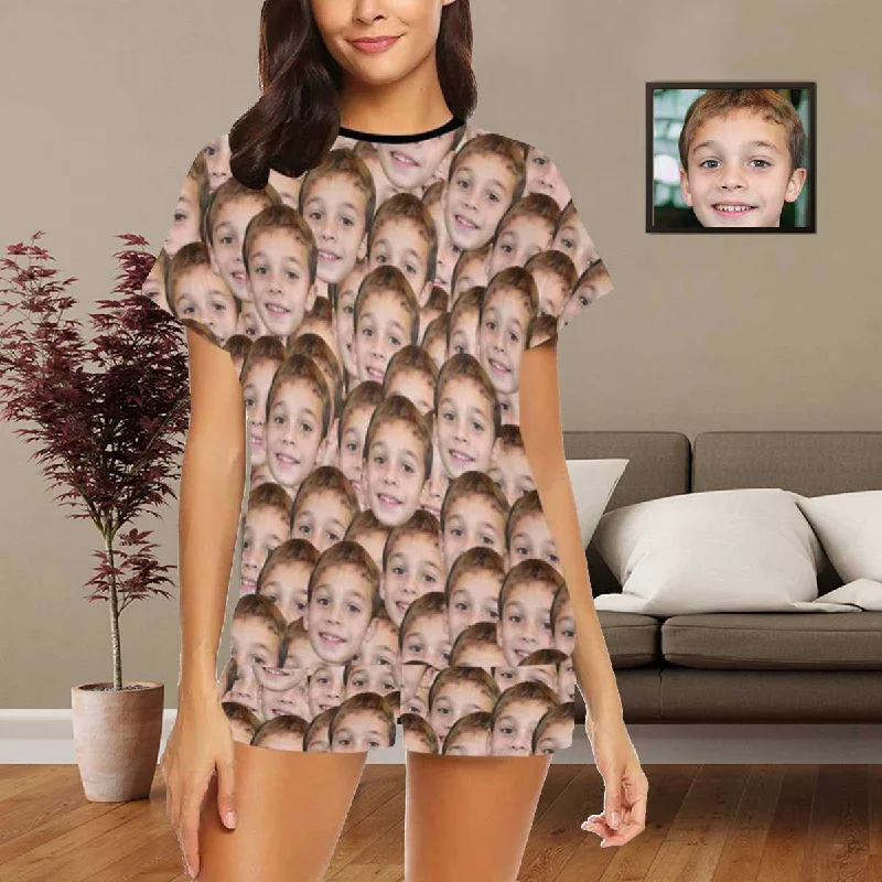 pullover women's sleepshirts for easy wearPRICE DROP-Custom Face Pajamas My Baby Sleepwear Personalized Women's Short Pajama Set Gift for Mom pullover women's sleepshirts for easy wearPRICE DROP-Custom Face Pajamas My Baby Sleepwear Personalized Women's Short Pajama Set Gift for Mom