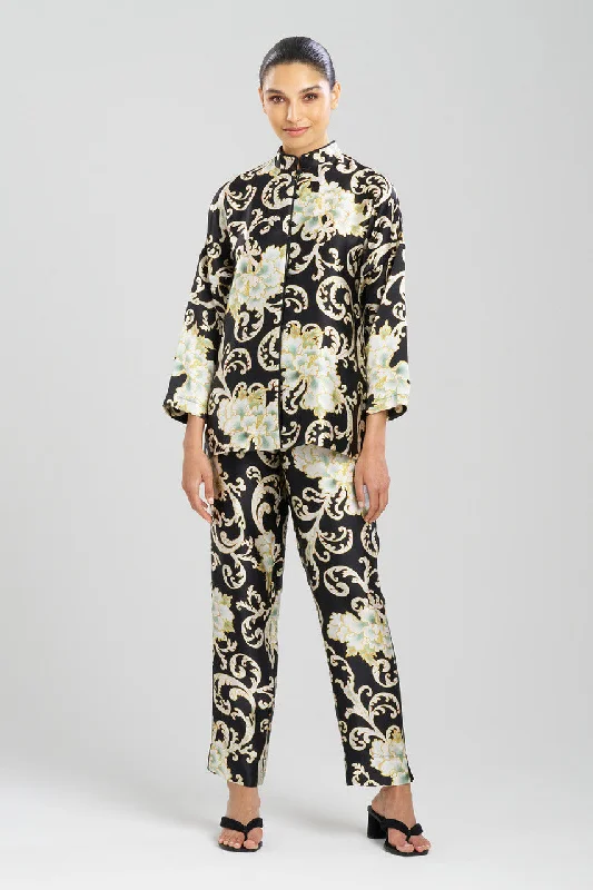 women's pajama sets with a hypoallergenic fabricCamille Floral Scroll Mandarin Silk PJ