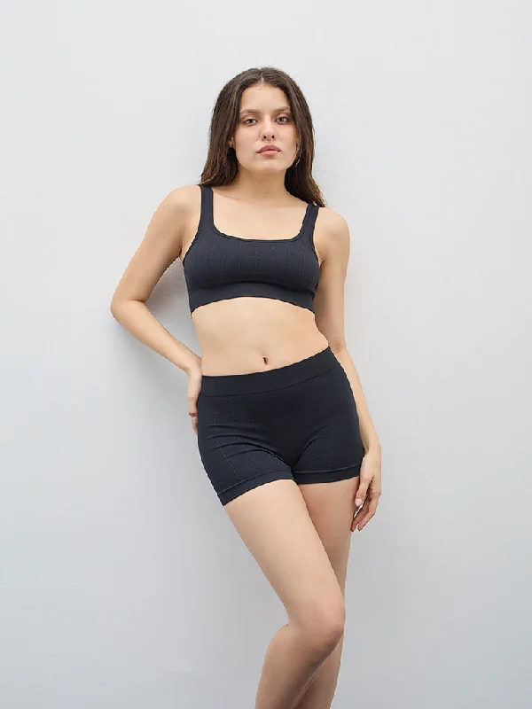seamless anti - bacteria women briefs for daily wearSuperstar Black Textured Seamfree High-Rise Boy Short Brief seamless anti - bacteria women briefs for daily wearSuperstar Black Textured Seamfree High-Rise Boy Short Brief
