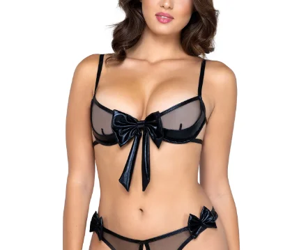 women cosplay costumes for stage - showsPeek-A-Boo Bow Bra In Black - Roma Costume
