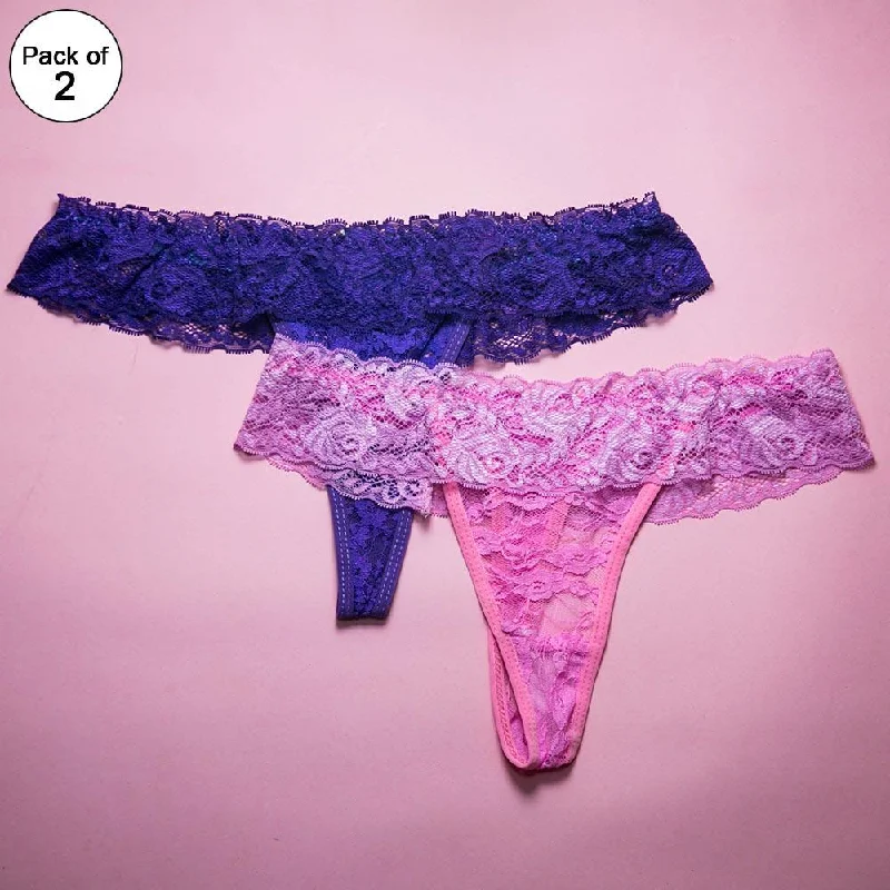 adjustable women sexy lingerie strapsPack of 2 - Women's Sexy Intimate Lace Thong Panty Extreme Look - Purple & Pink adjustable women sexy lingerie strapsPack of 2 - Women's Sexy Intimate Lace Thong Panty Extreme Look - Purple & Pink