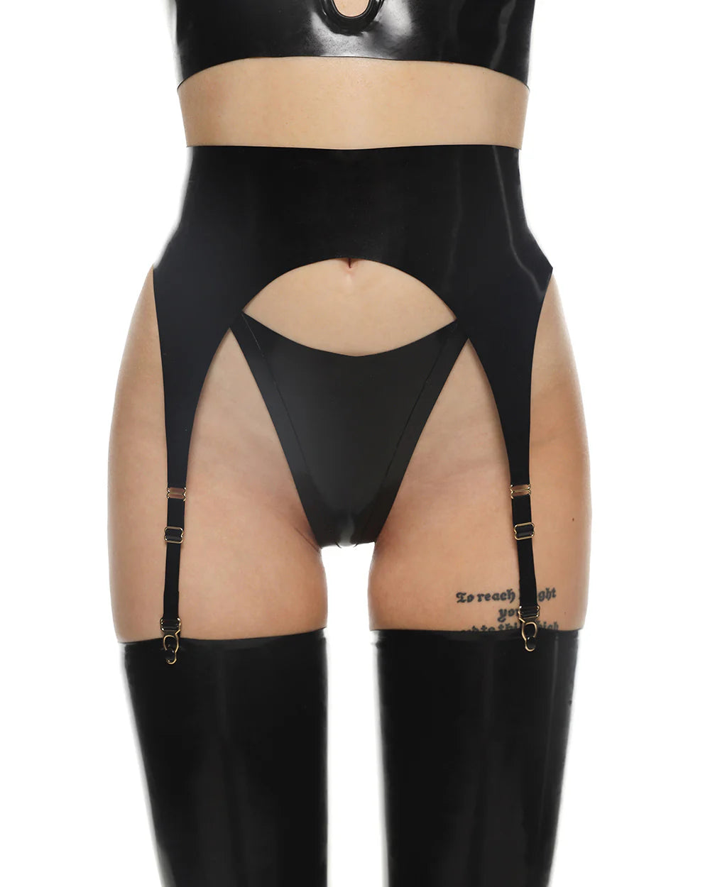 Women's Tummy Control Lingerie Saga Latex Suspender Black