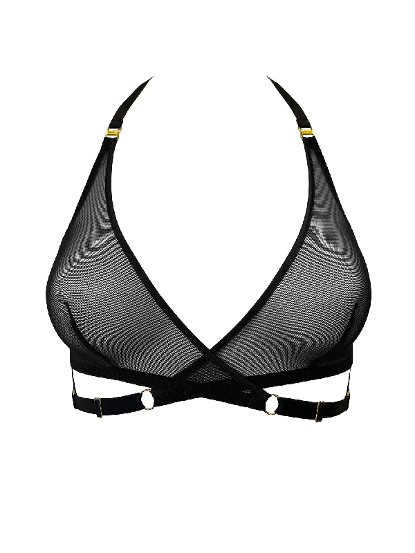 Women's Sheer Lingerie Nightgowns Signature Mesh Wrap Bra Black