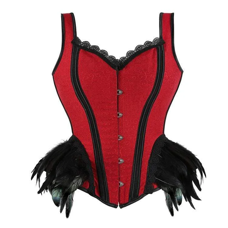 longline women bustiers and corsetsWomen's Vintage Contrast Color Lace Hem Faux Fun Overbust Corsets
