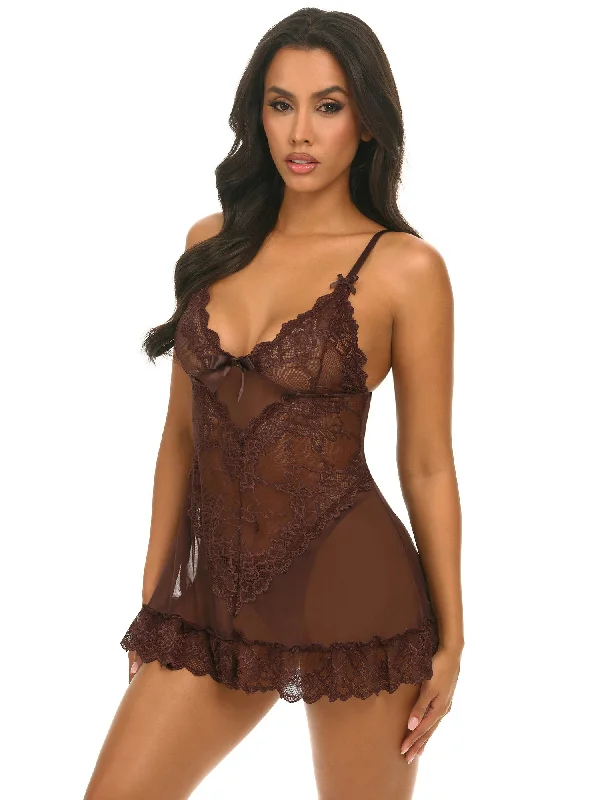 Women's Tummy Control Lingerie Valentine Lace Babydoll - Puce