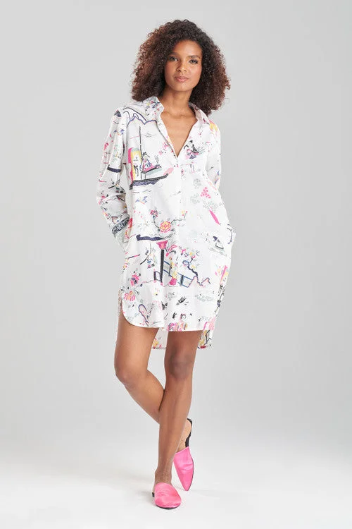 women's sleepshirts with a reversible designKana Printed Cotton Sateen Sleepshirt