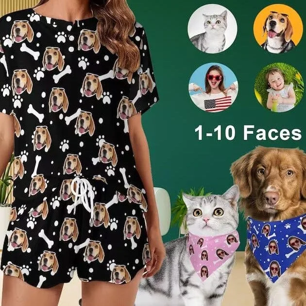 women's nightgowns with a thermal - regulating featureCustom Dog Face Dog Bone Pajama Set Women's Short Sleeve Loungewear Athletic Tracksuits and Pet Dog Bandana women's nightgowns with a thermal - regulating featureCustom Dog Face Dog Bone Pajama Set Women's Short Sleeve Loungewear Athletic Tracksuits and Pet Dog Bandana