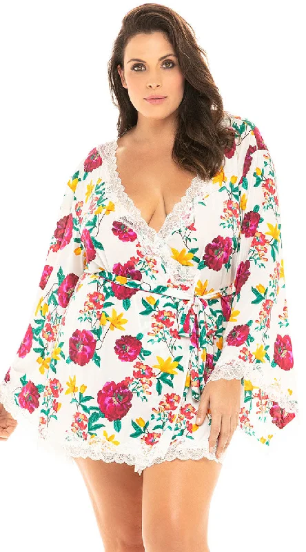 women robes with pockets for conveniencePlus Size Reina Butterfly Sleeve Lace Robe