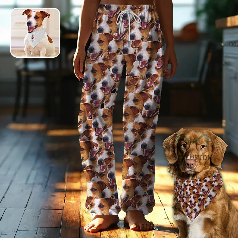 women's sleepshirts with a dropped shoulder designCustom Face Seamless Pajama Pants and Pet Dog Bandana