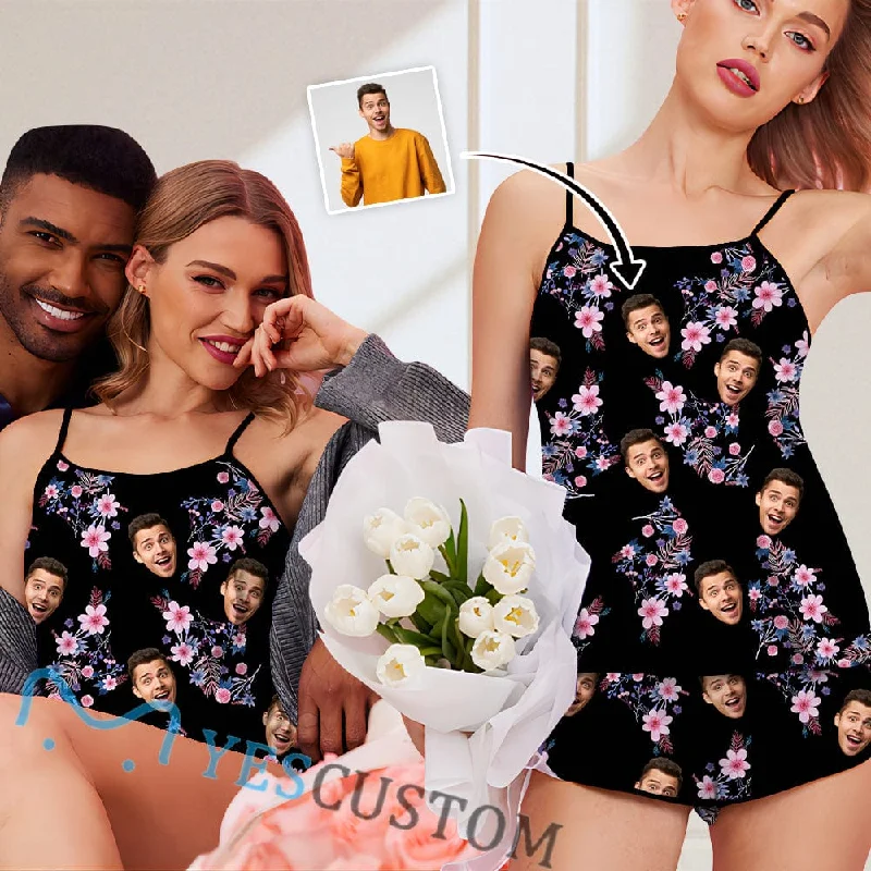 women's nightgowns with a thermal - regulating featureCustom Face Pajamas Purple floral Print Comfy Soft Sleepwear Personalized Women's Sexy Cami Pajama Set women's nightgowns with a thermal - regulating featureCustom Face Pajamas Purple floral Print Comfy Soft Sleepwear Personalized Women's Sexy Cami Pajama Set