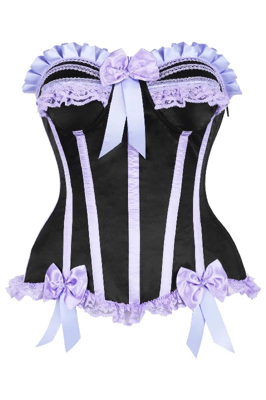 strapless women bustiers and corsets styleTop Drawer Black/Lavender Satin Steel Boned Burlesque Corset strapless women bustiers and corsets styleTop Drawer Black/Lavender Satin Steel Boned Burlesque Corset