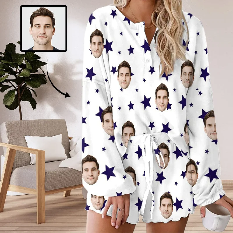 plus size women's nightgowns for a perfect fitCustom Face Stars Pajama Set Women's Long Sleeve Top and Shorts Loungewear Tracksuits plus size women's nightgowns for a perfect fitCustom Face Stars Pajama Set Women's Long Sleeve Top and Shorts Loungewear Tracksuits