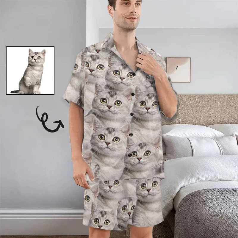 ankle - length women's sleepshirts for extra warmthPersonalized Pet Pajamas Summer Loungewear Custom Photo Cat Seamless Men's V-Neck Short Sleeve Pajama Set ankle - length women's sleepshirts for extra warmthPersonalized Pet Pajamas Summer Loungewear Custom Photo Cat Seamless Men's V-Neck Short Sleeve Pajama Set