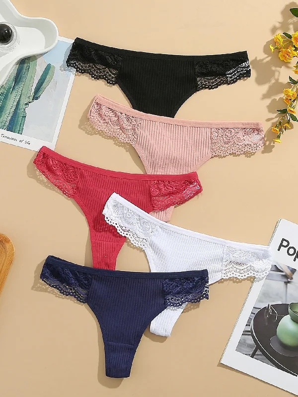 seamless maternity women thongs for a growing belly5pack Contrast Lace Ribbed Knit Thong seamless maternity women thongs for a growing belly5pack Contrast Lace Ribbed Knit Thong