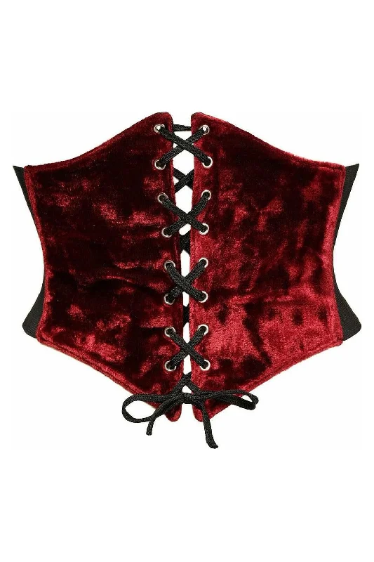 designer women bustiers and corsets collectionsLavish Dark Red Crushed Velvet Corset Belt Cincher
