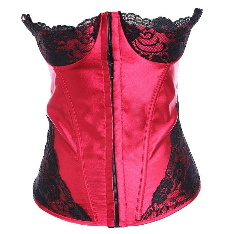 prom women bustiers and corsets dressesWomen's Gothic Lace Splicing Satin Front Zip Overbust Corsets With T-back
