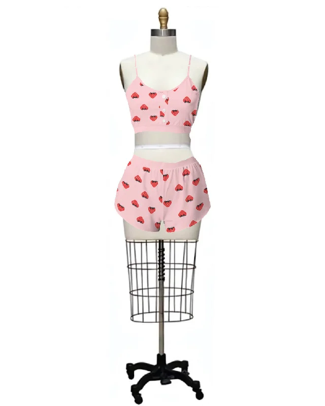women's silk pajama sets for luxurious sleepBerry- the Strawberry Print Bra Top and Shorts PJ Set women's silk pajama sets for luxurious sleepBerry- the Strawberry Print Bra Top and Shorts PJ Set
