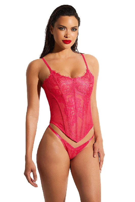 Designer Lingerie Sets for Women Cybille Lace Bustier Set - Deep Pink