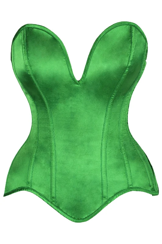 seamless women bustiers and corsets comfortTop Drawer Steel Boned Green Satin Plunge Neckline Overbust Corset