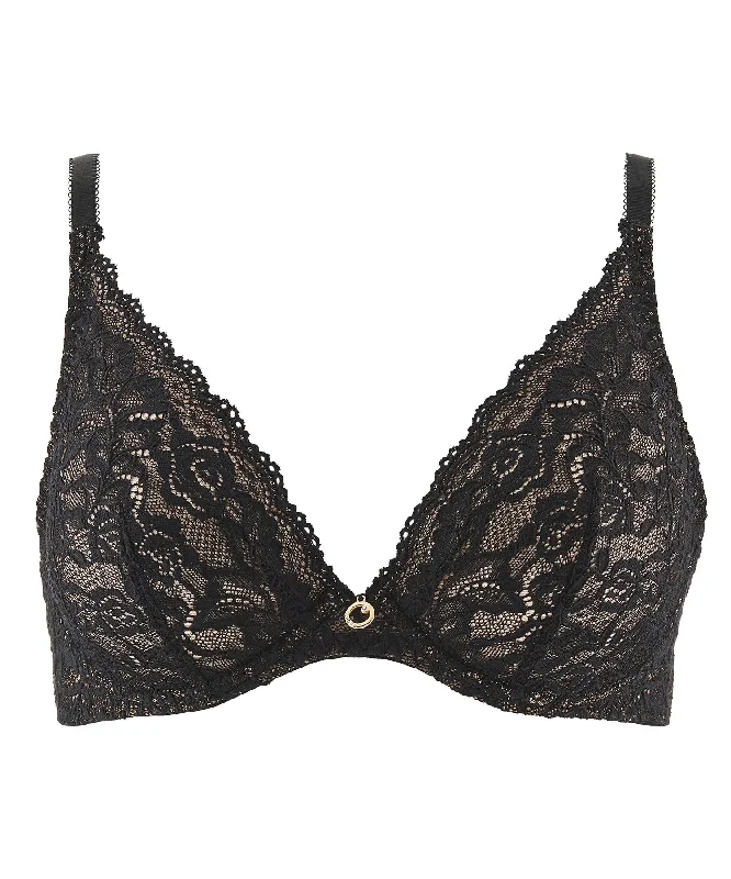 padded women lingerie cups for added volumeRosessence Black Triangle Plunge Bra