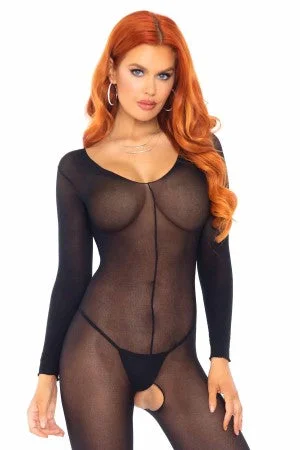 Sheer Long Sleeved Scoop Neck Bodystocking