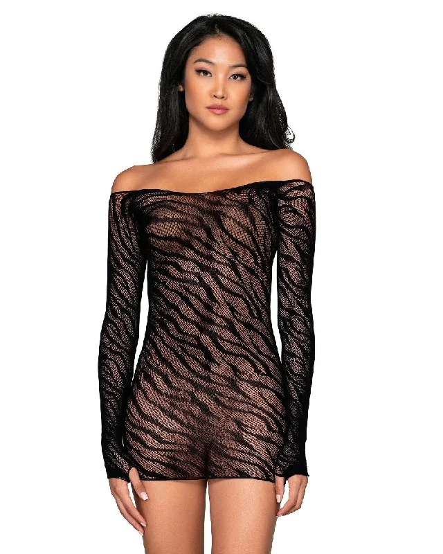 women lounge dress with a vintage - inspired designZebra Patterned Off-Shoulder Chemise women lounge dress with a vintage - inspired designZebra Patterned Off-Shoulder Chemise