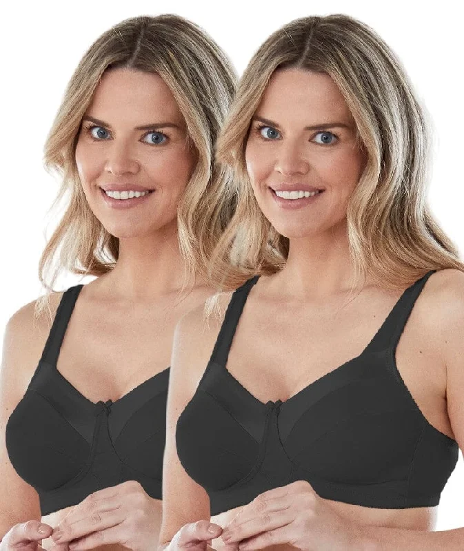 plus size nursing bras for breastfeeding momsBestform Satin Trim Wire-Free Cotton Bra With Unlined Cups 2 Pack - Black plus size nursing bras for breastfeeding momsBestform Satin Trim Wire-Free Cotton Bra With Unlined Cups 2 Pack - Black