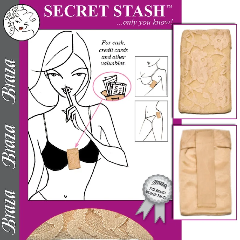 Front - closure bras for easy on and off​ Braza Beige Secret Stash Bra Pocket 8090