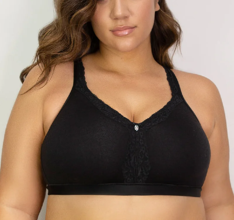 Bra with a plus - size front - closure for easy access Curvy Couture Cotton Luxe Black on Black Wireless Bra 1010 Bra with a plus - size front - closure for easy access Curvy Couture Cotton Luxe Black on Black Wireless Bra 1010