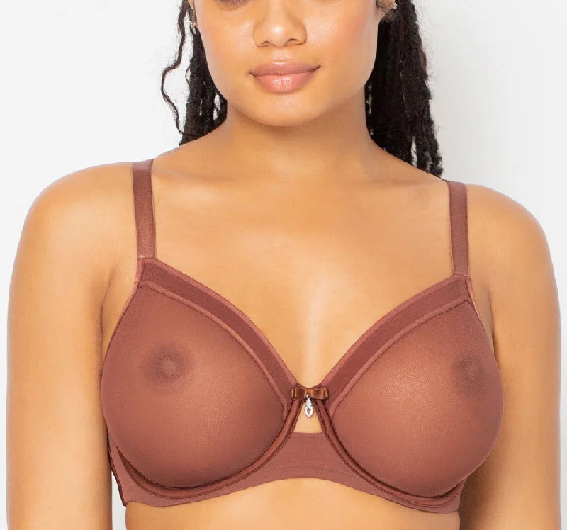 Bra with a push - up insert for extra cleavage on demand Curvy Couture Sheer Mesh Chocolate Brown Unlined Bra 1311 Bra with a push - up insert for extra cleavage on demand Curvy Couture Sheer Mesh Chocolate Brown Unlined Bra 1311