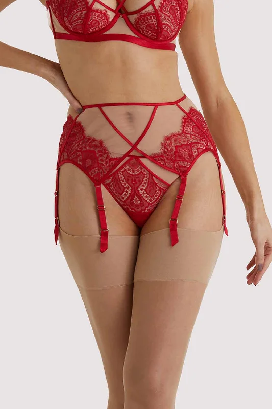 balconette push up bras for a lifted lookMaestra Red Suspender