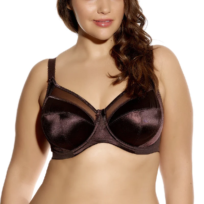 Bra with a textured fabric for added visual interest​ Goddess Keira Chocolate Unlined Bra 6090