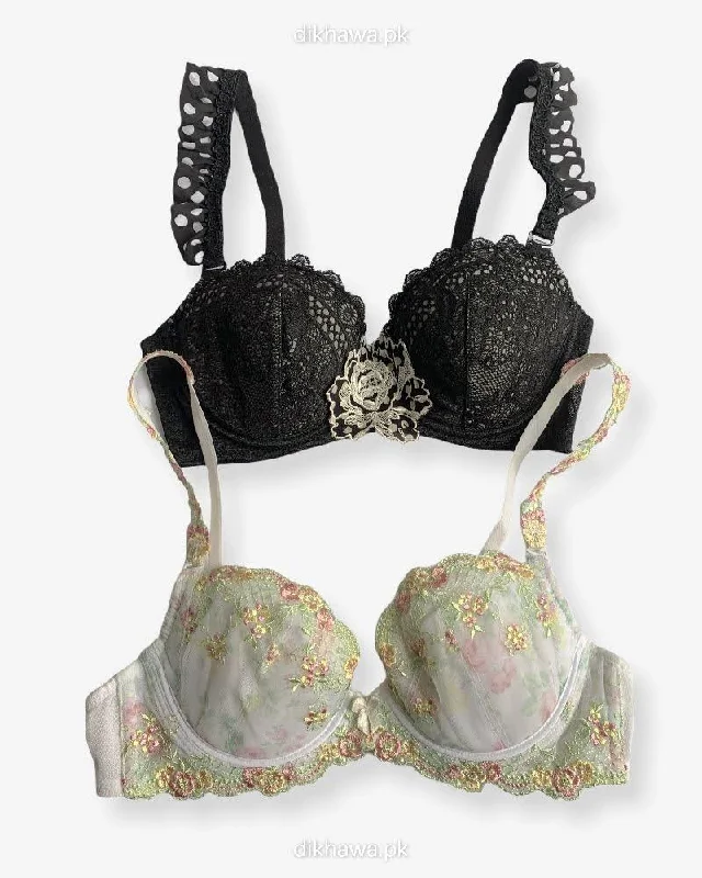wireless bras for a natural feelImported Stocklot Branded  Net Pushup Bra - Underwired Bra  -  Non Padded Bra - Pack of 2