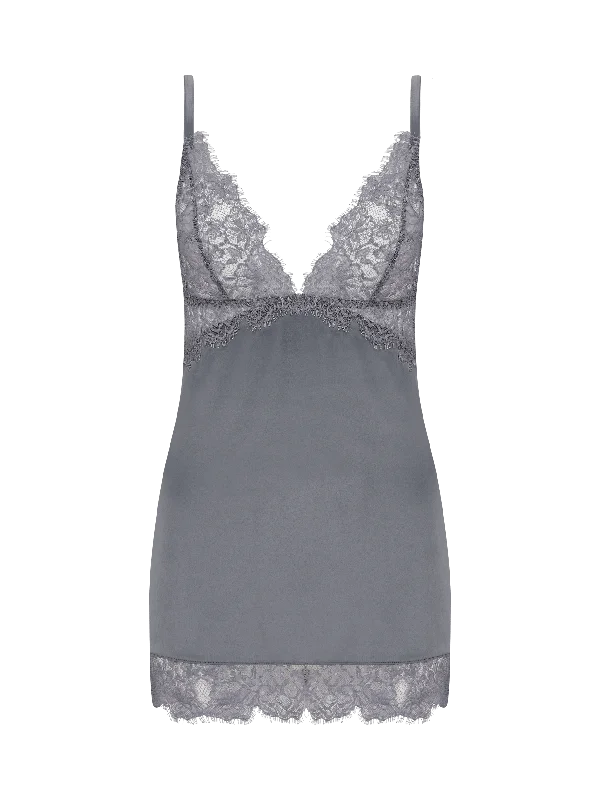 plunge wireless bras for a natural lookIsabella Grey Lace Slip Dress