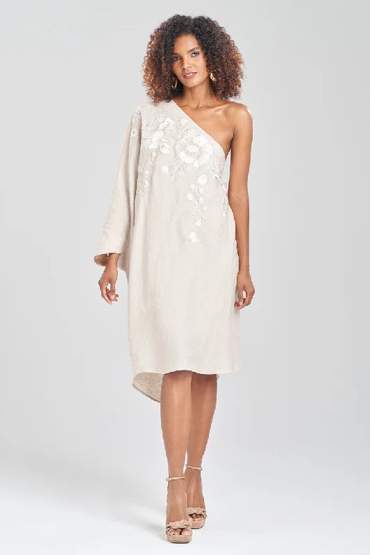Plus - size bras designed for larger cup sizes and fuller figures​ Linen One Shoulder Embroidered Tunic
