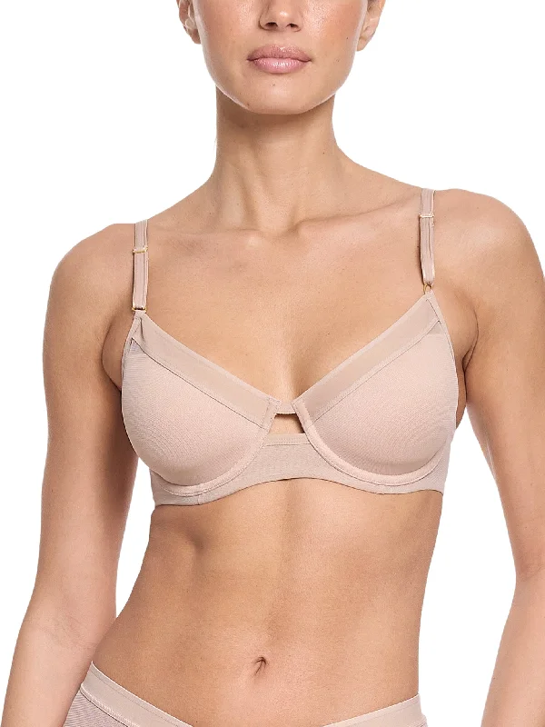 t - shirt bras for a smooth look under clothesLined Mesh Plunge Bra Chai