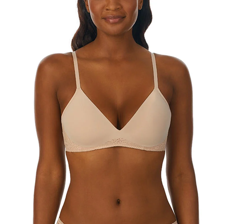 Bra with an anti - itch lining for added comfort​ On Gossamer Sleek and Lace Champagne Wireless T Shirt Bra G9226