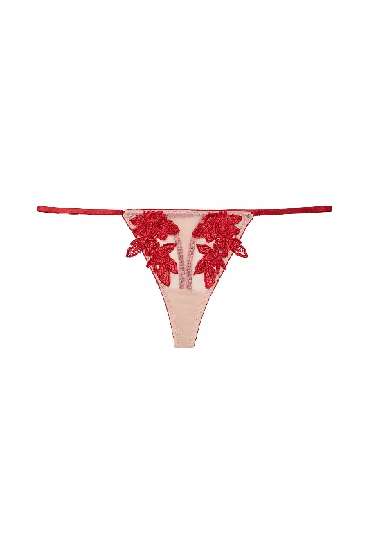 Bra with a memory foam cup for a customized fit​ Hustler Brooke Red Applique Thong