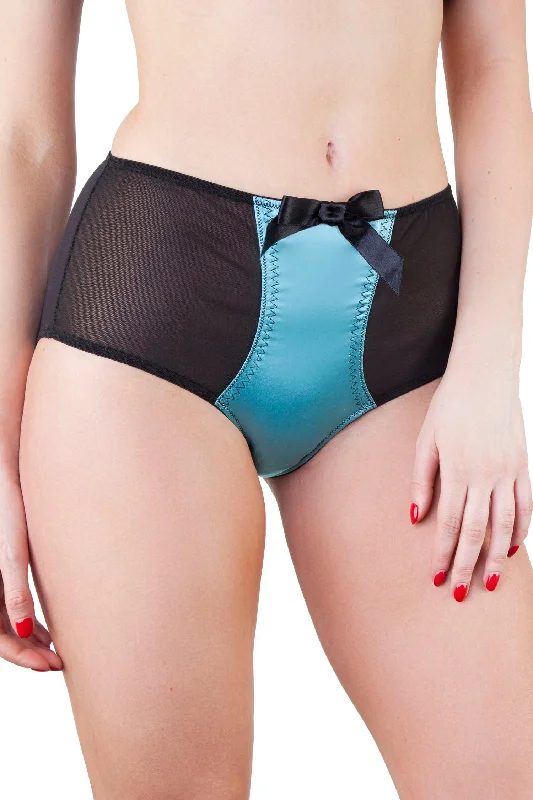 sleep bras for all night comfortBettie Page Teal/Black Z Stitch Highwaist Brief